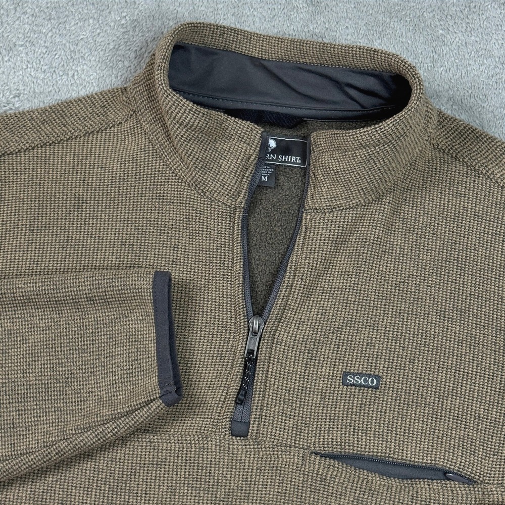 Southern Shirt Mens Brown Waffle Knit Fleece Lined Quarter Zip Pullover Size Med